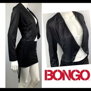 Metallic Black Pointed Hem Zippered Moto Jacket